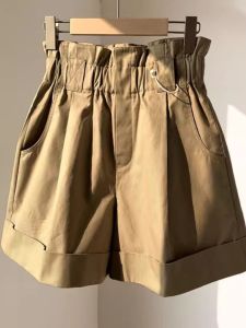 Quần Short Chữ a Cạp Cao Thường Ngày Mùa Hè Cho Nữ Cỡ Lớn Quần Ống Rộng 5 Điểm Rộng Rãi Quần Bó Quần Áo Làm Việc Phong Cách Hàn Quốc