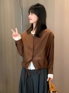 French Style Long Sleeve Ladies Sun Protection Shirt Color Block Design Spring Autumn Top Womens Fashion Casual Blouse