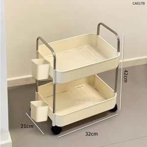 Bedside Multi-layer Storage Rack Kitchen Floor-standing Cart with Wheels Small Mobile Snack Rack Bedroom Bookshelf PP Material