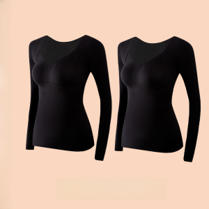 miiow | Warmth Wool Silk Womens Underwear With Chest Pad Autumn Winter Traceless Top Autumn Clothes Pants V-neck Solid Color