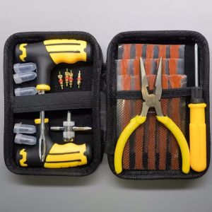 Universal Multi-Function Tyre Repair Kit With Pliers Valve Tools Storage Case For Car Motorcycle Bike Roadside Repair