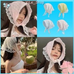 [จัดส่งจากไทย] ผ้าโพกศีรษะสามเหลี่ยมลูกไม้ฝรั่งเศส สุดชิค แบบเดียวกับดารา แฟชั่นไอเท็มที่ต้องมีไว้ถ่ายรูปทะเล