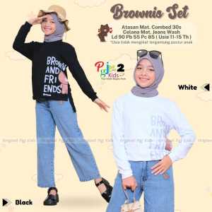 PROMO COD Setelan Terbaru Kaos Lengan Panjang Cantik Dan Celana Jeans Remaja Perempuan 11-15 Tahun Brownis Set Kiddos Kidss