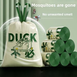 MONLEYTA | Thickened Drawstring Trash Bags Large Size Plastic Handheld Kitchen Bathroom Non-Tearable Tea Flower Home Use Garbage Bags