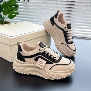 Womens Dad Shoes Thick Bottom Genuine Leather Sporty Versatile Casual Sneakers Fall 2025 Trendy White Sneakers