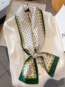 Green Letter D Double-Layer Hair Band Silk Scarf Small Bench Womens Thin Scarf Ribbon Arm Bag Professional Scarf Fashionable Scarf
