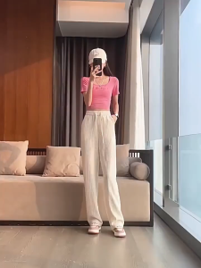 Wide leg pants Korean casual Pants high waist Straight Pants for women