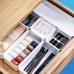 White Plastic Makeup Storage Box Jewelry Desk Organizer with Built-In Stacks Drawers for Home Use