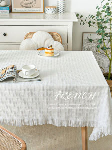 ผ้าคลุมโต๊ะทานอาหารสไตล์ INS ผ้าฝ้ายลายลูกไม้สีขาว ผ้าคลุมโต๊ะกาแฟหรูหรา ผ้าคลุมโต๊ะทำงานทรงสี่เหลี่ยมจัตุรัส