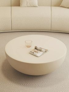 Modern Minimalist Coffee Table Cream Rock Board round Simple Chic Italian Style Luxury No Storage No Assembly Required