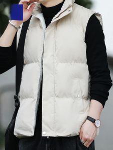 ROMON | Áo khoác vest cotton dày ấm áp mùa đông cho nam cổ đứng không tay áo khoác ngoài thời trang thường ngày bằng polyester