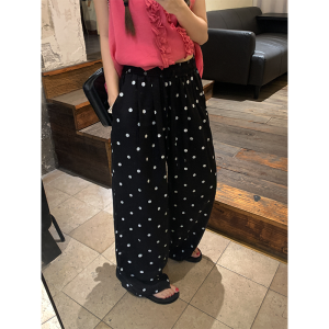 Black Polka Dots High Waist Loose Straight Leg Trousers