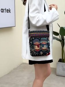 Embroidery Cute Fashion Shoulder Bag Messenger Bag Canvas Bag Student Bag Womens Bag
