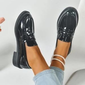Giày Đế Bằng Phong Cách Anh Quốc Dành Cho Nữ Jk Little Leather Summer Loafers Mũi Tròn Med Heel Giày Công Sở Dành Cho Nữ Giày Thường Ngày