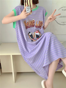 น่ารัก กระรอกลายบริสุทธิ์ ผ้าฝ้าย ชุดนอน ผู้หญิง ฤดูร้อน แขนสั้นบาง หลวม พลัสไซส์ ความยาวปานกลาง Nightgown เสื้อผ้าหน้าแรก