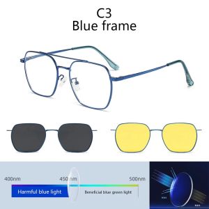 Anti Blue Blocking 3 in1 Magnetic Clip Myopia Sunglasses Glasses Men Polarized Prescription Optical Big Frame Eyeglasses