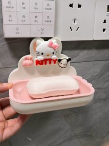 Cute Double Layer Soap Dish Drainage Wall Mounted Bathroom Storage Rack No Drilling Required Cartoon Style Household Cleanliness Tool