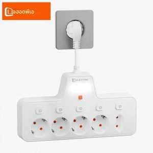 ปลั๊กพ่วงแบบติดผนัง ปลั๊กไฟแบบ EU พร้อมสวิตช์แยกอิสระ ช่องเสียบหลายช่อง ตัวกรองสัญญาณไฟฟ้า พร้อมโคมไฟข้างเตียง ตัวแปลงตัวกรองสัญญาณไฟฟ้า