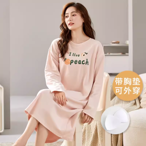 สไตล์หวานความยาวกลางแขนยาว Feiyan Naji ชุดนอนสตรีพร้อมแผ่นหน้าอกในตัวฤดูใบไม้ผลิฤดูใบไม้ร่วงผ้าฝ้ายพิมพ์แอนิเมชั่น