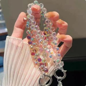 Cao cấp trong suốt Bead dây đeo điện thoại sang trọng dây có dây đeo cổ tay Keychain cho túi ví trường hợp Thanh Lịch giá đỡ điện thoại cho xe đạp Dây đeo với kẹp kim loại phụ kiện thời trang