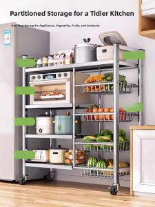 Stainless Steel Kitchen Storage Rack Microwave Oven Pot Holder Multi-layer Stand-alone Basket Multi-functional Kitchen Storage Shelf