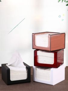 Square Tissue Box Restaurant Special Logo Printed Drawer Style Paper Towel Holder Simple Design Plastic Storage Organizer