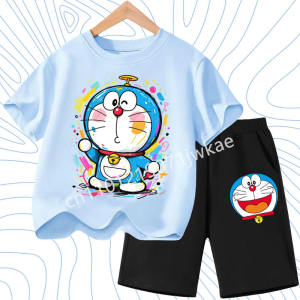 52TOYS | 2026 Summer Clothes Birthday Gift Doraemon Children T-shirt Set Cute Cartoon Tees Boy Girl Short Sleeves Shorts 2pcs Set Kid Top