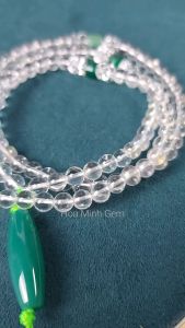 Chuỗi 108 hạt đá Thạch Anh Trắng trong trẻo size 6mm phối viên Thạch Anh Aventurine Mã Não xanh | Hoa Minh Gem