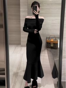 เรียบหรู รัดรูป เดรสรัดรูป Midi เดรส ผู้หญิง สวมใส่ภายในสําหรับ ฤดูใบไม้ร่วง และ ฤดูหนาว ต้องสวมใส่ภายใต้เสื้อโค้ทคุณภาพสูง ทันสมัย