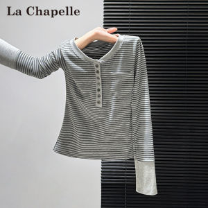 La Chapelle | Áo Thun Tay Dài Kiểu Hàn Quốc Đồ Ngắn Phối Màu Sọc