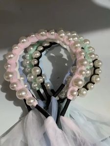 Indo - Bando Mutiara Pita Tulle / Headband Mutiara Anak / Bandana Pita Panjang / Headband Pearl Ribbon Panjang / Bando Pita