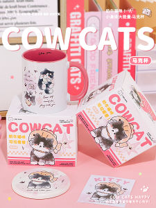 Ceramic Cat Milk Cow Cup Coffee Tea Mug Couple High Aesthetic Value Cup Mat Birthday Gift Small Style Japanese Style