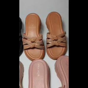 Sandal Jelly Slop Wedges Ban 2 Silang Pita kerut Bintik Silver MKY 2405-0075 37-41