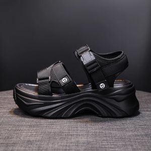 Womens Summer Outdoor Wear Heeled Roman Style Thick Bottom Platform Casual Sports Shoes Fashionable Flat Toe Open Backless Sandals