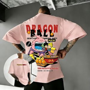 Bandai | Dragon Ball Anime Cotton T-shirt Summer New Majin Buu Creative Printed Mens and Womens Street Hip Hop Casual Short Sleeve Top