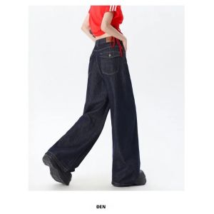 Quần Jeans Nữ Dáng Rộng Chất Liệu Denim Cạp Thấp Ống Rộng Màu Xanh Cổ Điển Phong Cách Vintage Y2k Dài Chấm Gót Khóa Kéo.