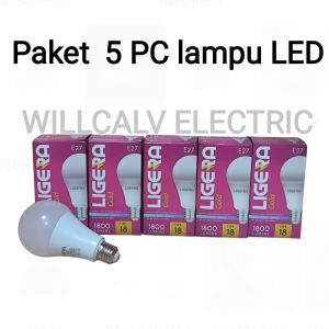 Paket 5 PC lampu LED LIGERA Gold 18W Bulb cahaya putih 6500K E27