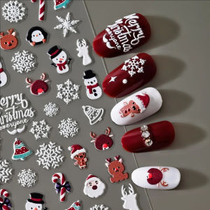 Dorisna Christmas 5D Embossed Nail Decals Snowman Snowflakes Nail Art Stickers Cartoon Santa Claus Elk Christmas Decal DIY