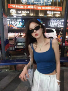 Zhang Beibei Elastic Design Sensation Short Womens Tank Top Strap Vest White Slim Fit Versatile Cotton Polyester Blend