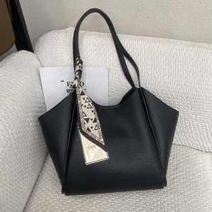 2025 New Fashion Korean Style Large Capacity Womens Tote Bag 9816 Texture Silk Scarf Lychee Pattern Simple Shoulder Versatile
