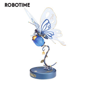 Robotime ROKR Butterfly DIY Mechanical 3D Puzzle Toys for Gifts Bionic Butterfly Wings Golden Lighting Rose Exquisite Texture - MI05B(Blue)