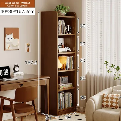 Solid Wood Multilevel Storage Bookshelf