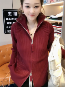 Double Zipper Knitted Open Cardigan Womens Loose Slimming Design Casual Simple High Collar Sweater Korean Style Long Sleeve
