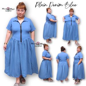 PLUS SIZE BKK Polo Collar Zipper Maxi Dress with Pockets Stretch Cotton Knitted (L–4XL) ONHAND by Mommy Kikays Collection