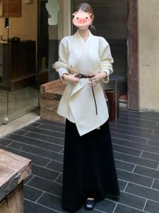 BINKAFENNY | Korean Style OOTD Early Autumn Womens High-End Feeling Asymmetrical Sweater Skirt Two-Piece Set Half-Length Skirts Sweater