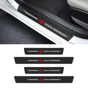 TOYOTA 4pc/Set Pintu Mobil Side Step Sill Strip Karbon Serat Kulit Anti Gores Pelindung Stiker Guard Karet Mobil