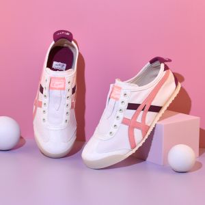 2024 Original Tiger Shoes Mens and Womens Classic MEXICO 66 Sports Shoes Comfortable and Breathable Casual Shoes Anti Slip and Shock Absorbent Canvas Shoes White/Light Pink