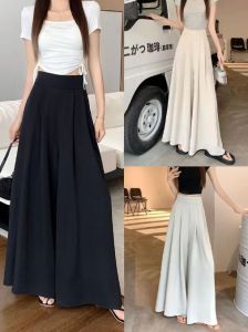 Womens High Waist Wide Leg Trouser Skirt Summer New High End Pleated Suit Pants Thin Drop Feel Slim Casual Pants