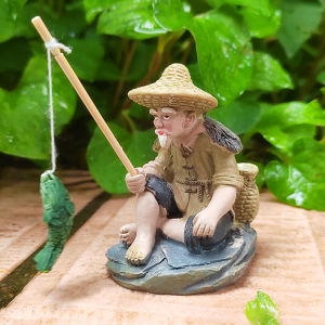Teabelle  Aquarium Old Fisherman Ornaments WaterTank Resin Decoration Accessories Garden Decor Fingurine Desk Ornaments