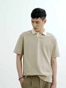 Local Delivery--Summer handsome light mature style solid color lapel casual short-sleeved Polo shirtLelaki Berkolar kemeja